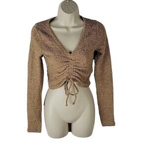 Wild Fable Long Sleeve Crop Top w Front Tie, Brown, Size S, NWT